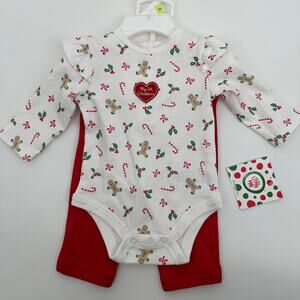 Little Me My First Christmas Baby 2 Piece Outfit Ruffle Shoulders Bow Accent 3M